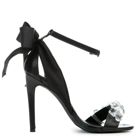 ☆ Cape Robbin Black Satin Upper Crystal Beading 4.5" Stiletto Heel - Picture 3 of 5